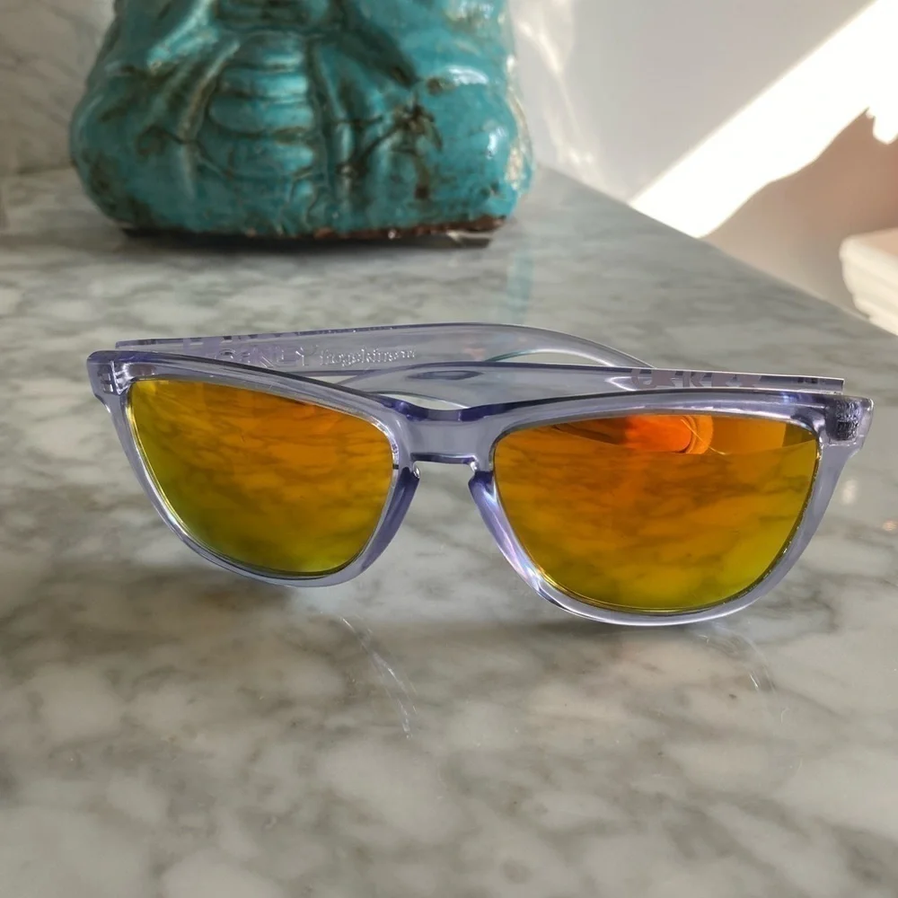 Oakley Frogskin Sunglasses Gen 1 Made in Japan Crystal Clear Orange Iridium Lens